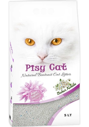Pisy Cat Bahar Kokulu Tozsuz Topaklaşan İnce Bentonit Kedi Kumu 5 L