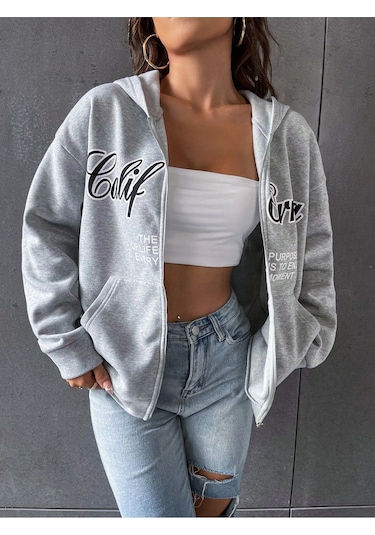 Relax&Basic 3 Iplik Şardonlu Fermuarlı Kapüşonlu Sweatshirt Gri 3 Lü Kombin Siyah