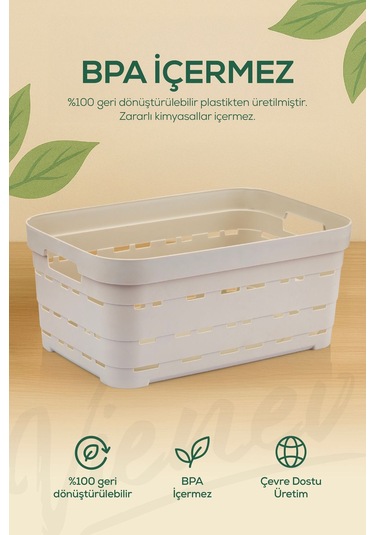 Vienev 6'lı 10,8 Litre Delikli Saklama Kutusu Bej Bej