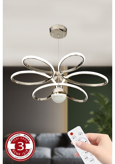 Ransom 3 Renk Toplu Kelebekli Kumandalı Papatya Led Avize Krom Ledli Krom - Gümüş