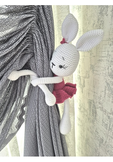 Amigurumi Perde Tutucu Tavşan Pembe - Beyaz