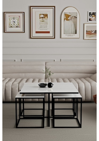 4+1 Siyah Kaplama Beyaz 10 Mm Glossmax Parlak Mdf Orta Sehpa