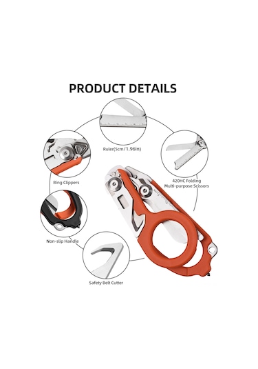 Yaozixa Oranj Çok İşlevli G露营 Aletleri: Katlanabilir Makas, Cam Kırıcı, Ölçü Çubuğu Ve Acil Kırıcı - Taşınabilir Dış Mekan Gereci
