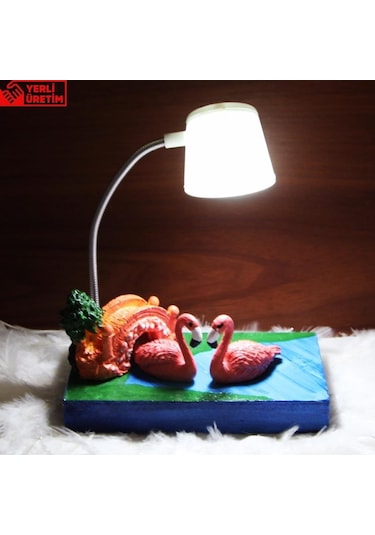 Flamingoların Aşkı Işıklı Biblo Beyaz Masa Gece Lambası Flamingo 2