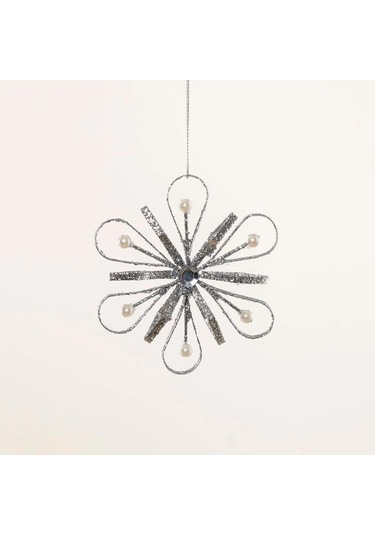 İncili 6 Yapraklı Gümüş Yılbaşı Ağaç Süsü Dekoratif Parlak Süsleme