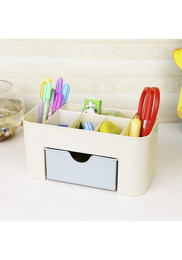 Kozmetik Ve Mücevher İçin Büyük Plastik Masaüstü Çekmece Düzenleyici Mavi