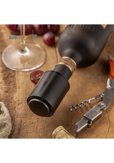 Yystore İtme Tipi Vakumlu Şarap Tıpası Tarih Kayıt Fonksiyonu Siyah