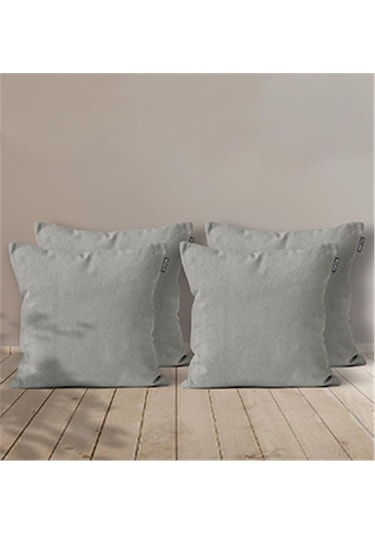 4'lü Kadife Dokulu Kırlent Kılıfı Acık Gri-1968 - Açık Gri