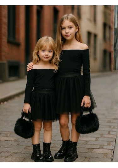Kız Çocuk Beli Lastikli Tütü Etek-16227 Siyah