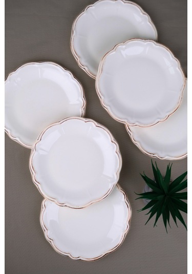 Tabak Evi Porselen Antik Stoneware Pasta Tabağı 20,50cm 6 Kişilik 6 Parça Ekru