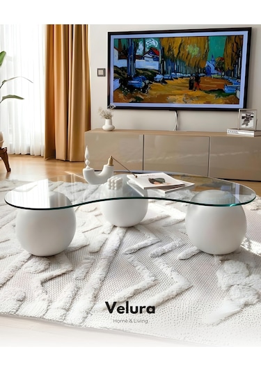 Modern Orta Sehpa & Küre Sehpa & Bohem Top Sehpa & Cam Sehpa Beyaz