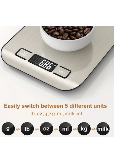 Fastbuy Siyah Dijital Mutfak Terazisi 10kg Lcd Tare Fonksiyonlu Paslanmaz Çelik Siyah