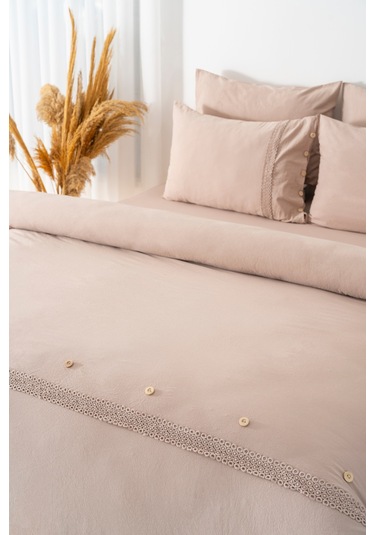 Grace Cappuccino Güpürlü Çift Kişilik %100 Pamuklu Nevresim Seti - 6 Parça Çeyiz Seti Cappuccino