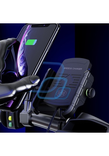 Xiyyadms Motosiklet İçin Kablosuz Şarj Tutucu, 15w Maks Güç, Otomatik Uyum, Siyah-mavi-kırmızı-gri Renk Seçeneği