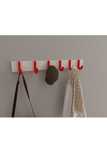Hepsi3boyutlu Modern Duvar & Kapı Baston Askılık - 6 Adet Kırmızı J Askılık - Model No : 6 Kırmızı