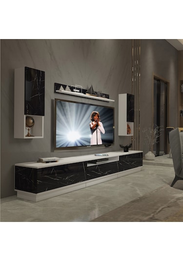 Decoraktiv Trendstyle 270das Mdf Tv Ünitesi Tv Sehpası Beyaz - Siyah Mermer
