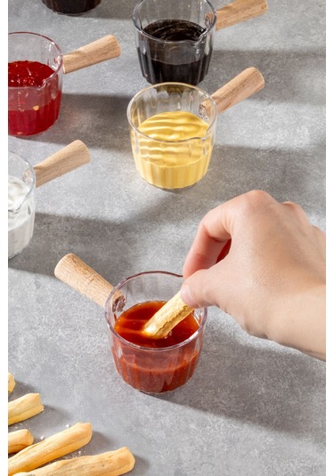 6'lı Ahşap Saplı Akrilik Sosluk 80 Ml Çok Renkli