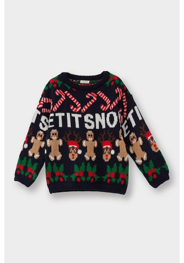 Defacto Erkek Bebek Yılbaşı Temalı Triko Kazak F2588a525wnnv134 Lacivert-nv134