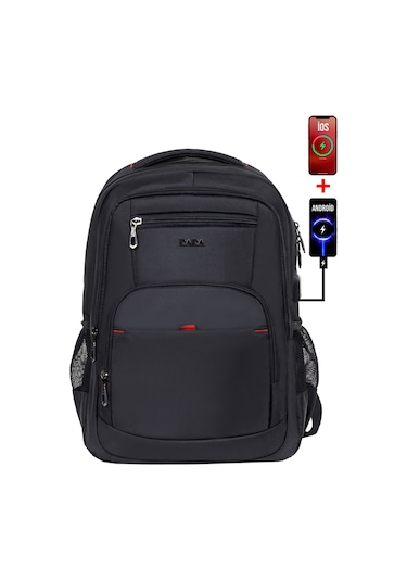 Dada 03 Usb Aparatlı Siyah Laptop Sırt Çantası 15,6 İnç Geniş İç Hacim Darbe Emici Koruma