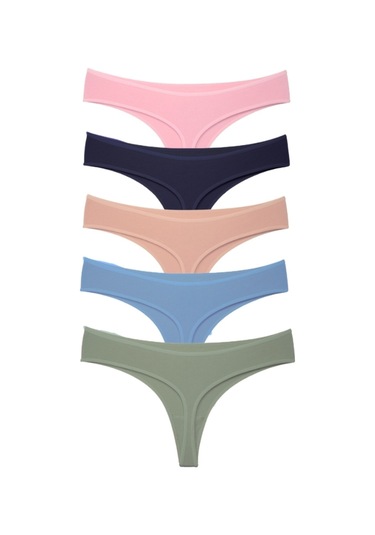 Alya Underwear Kadın Bato Tanga Pamuklu Külot, Büyük Beden String, 5'li Paket- 2 Siyah, 1 Beyaz, 2 Ten P14