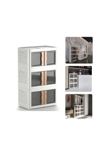 Hi-box 3'lü Katlanabilir Istiflenebilir Çok Amaçlı Eşya Dolabı Krem