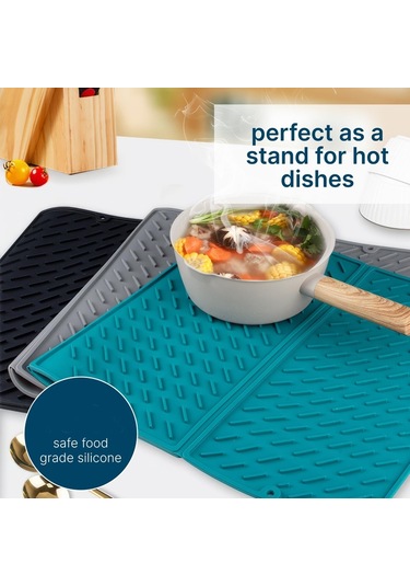 Sones 62 X 40 Cm Üç Katlı Silikon Drenaj Pedi Kase Ve Bulaşık Kurutma Matı Mutfak Tezgahı İçin Siyah