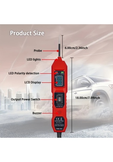 Xuweiwei Çok Fonksiyonlu Otomotiv Devre Test Cihazı Kırmızı 1 Adet Işık Göstergeli Araç Elektrik Sistem Test Aleti
