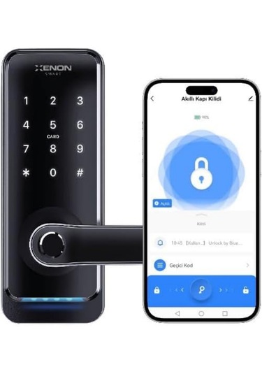 Akıllı Kapı Kilidi Parmak İzi Dokunmatik Şifre Girişli Siyah