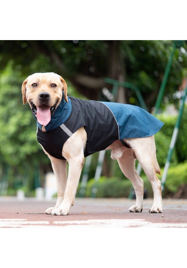 Lemestar Köpekler İçin Dışarıda Kullanım Su Geçirmez Mont, Yansıtıcı Çizgili, Regülörlü Kollu, Mavi-siyah Desenli, L Beden Ya002s011