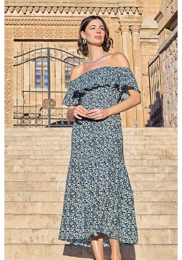 Monamise 23020 Kadın Volanlı Elbise-lacivert Lacivert