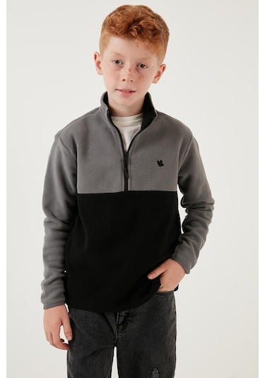 Lela Yumuşak Dokulu Yarım Fermuarlı Renk Bloklu Dik Yaka Unisex Çocuk Polar 5905004 Gri-Siyah Lela Yumuşak Dokulu Yarım Fermuarlı Renk Bloklu Dik Yaka Unisex Çocuk Polar 5905004 Gri-Siyah