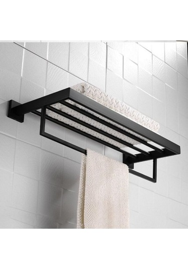 Metal Duvar Askılı Havlu Rafı Siyah