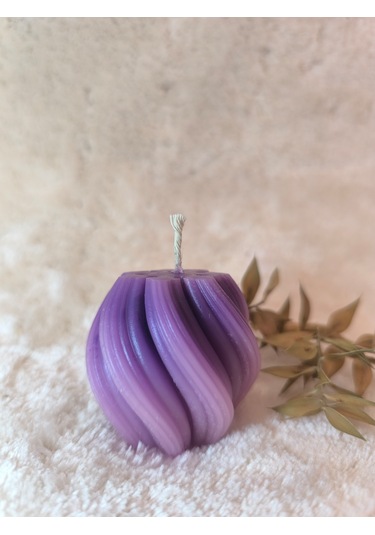 Dalga Desenli Dekoratif Mum, Tek Renk Mor