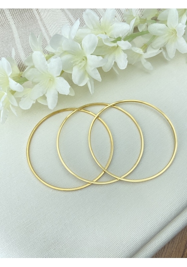 Çelik Bilezik Köşeli Ajda Model Üçlü Yüksek Kalite 316 L Paslanmaz Çelik Bileklik 22 Cm Gold