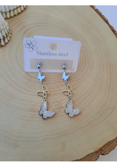 Dali Shop Sallantılı Çelik Gümüş Kaplama Kelebek Küpe Gümüş