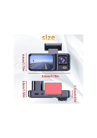 Xuweiwei 3 Channels 64gb Araç Dash Cam Ön Ve Arka Dahili Kamera Hd Gece Görüşü Döngü Kayıt Araç Dvr Siyah Kutu