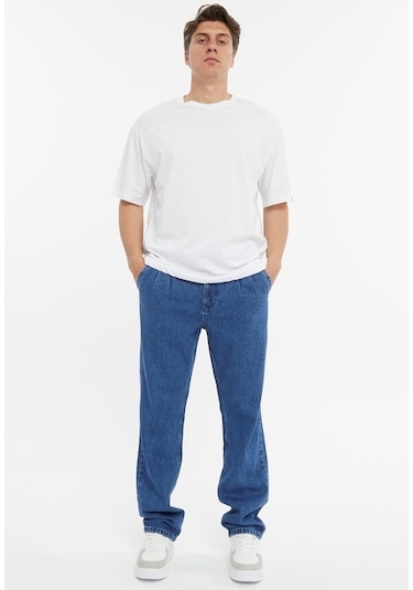 Baggy Fit Jean Neo Pileli Yüksek Bel Bol Kesim Kot Pantolon C354 001