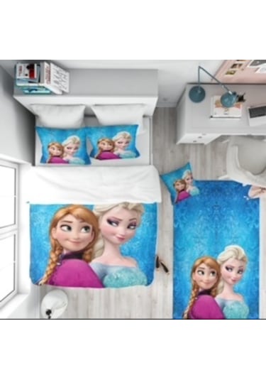 Elsa Ve Anna Dijital Baskı Tek Kişilik Nevresim Takımı