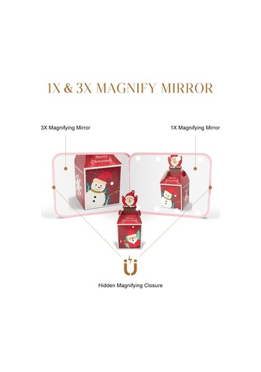 Kompakt Ayna, 1x/3x Büyütme Led Cep Aynası Nternal Biattery İle, Çanta, Cep, Seyahat Ve Şimdiki Mini Ayna Pembe