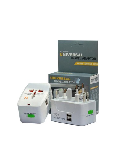 Hombey Evrensel Şarj Adaptörü, 4 Uluslararası Standart, 2 Usb, 2500w, Ateş Engelleme Pc/abs Plastik, Beyaz