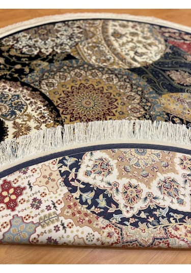 Mozaik Desenli 200 X 200 Yuvarlak İpek Halı Lacivert