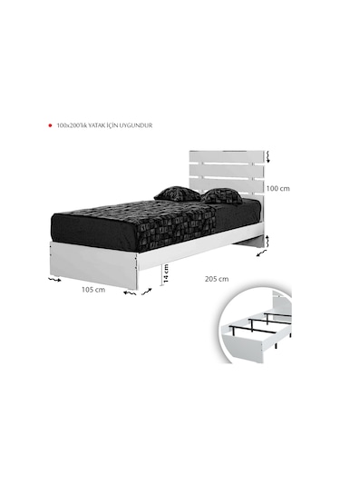 Pasifichome Huga Tek Kişilik Beyaz Ahşap Karyola Komodin Takım 100X200 Cm