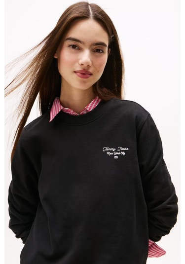 Kadın Regular Fit Nakış Logolu Sweatshirt - Siyah Triple Black