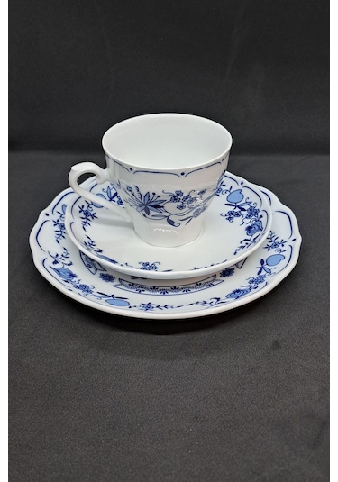 Graff Von Henneberg Saman Desen Duble Vintage Kahve Fincanı 3 Parça 180 Ml Mavi