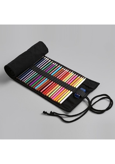 Willowhaven 2 Adet Saf Siyah Tuval Rulo Kalem Çantası, 36 Delik, Büyük Kapasiteli, Kroki Renkli, Erkek/kız Çok Renkli