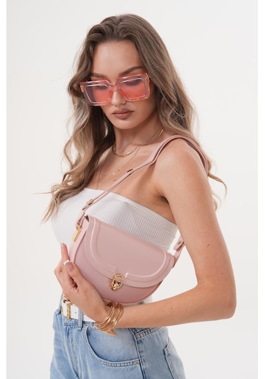 Acı Kahverengi Suni Deri Ayarlanabilir Askılı El ,kol Ve Omuz Çantası Açık Pembe