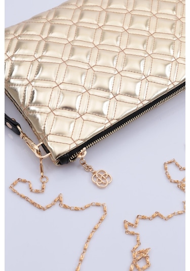 Dgn 4004 Kadin Baklava Dilimi Desenli Çanta 4004-2337-R13931 Altın