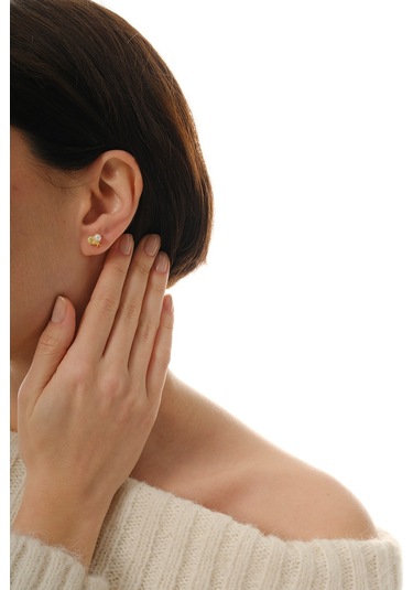 Gümüş Altın Yaldızlı İncili Okyanus Esintisi İstiridye Küpe Barcode Altın