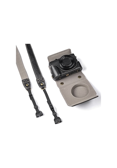 Gajeena Kamera Korumalı Çanta Pu Malzeme Manyetik Kilitli Detachable Askılı Kayışlı Canon G7x2/g7x3 Uyumlu Siyah