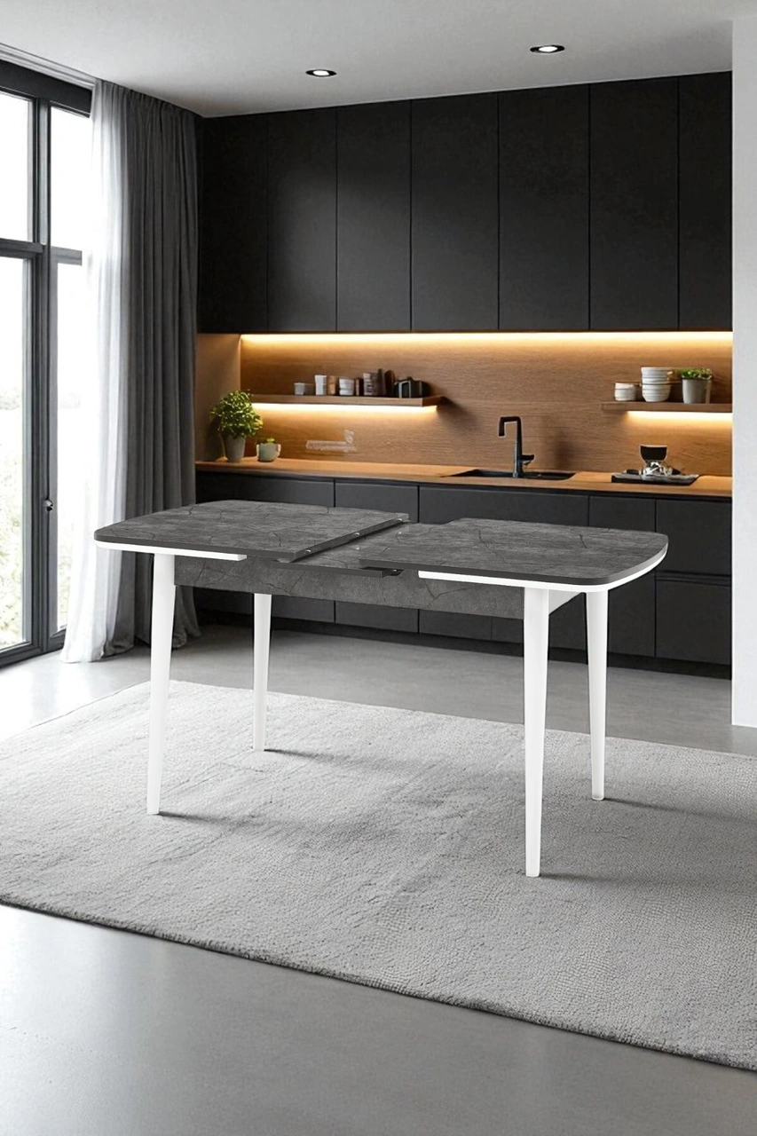 Dengema Açılır Kapanır Yemek Masası Aris Masa, Beyaz Ayak, 4-6 Kişilik Antrasit